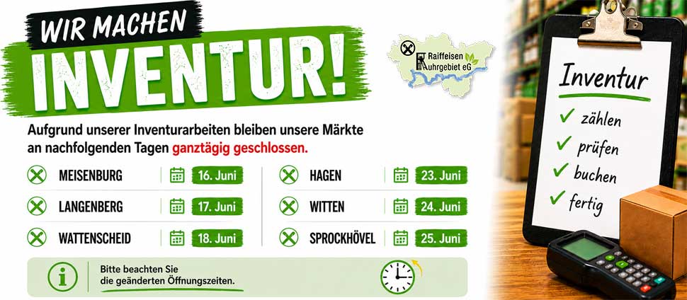 Inventur Hinweis Öffnungszeiten